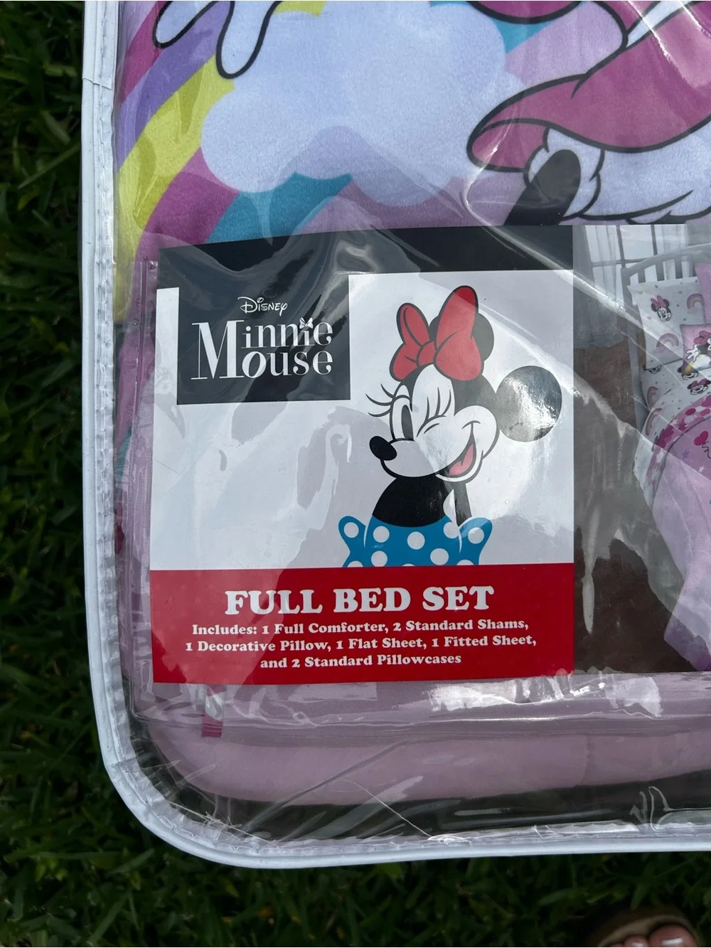Disney Minnie Mouse Full Bed Set - Pink Purple with Rainbow